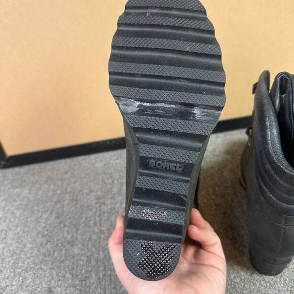 Sorel Conquest Wedge Apres Ski Boots in Black Leather Womens Size US 8 / EU 39 - Picture 6 of 7